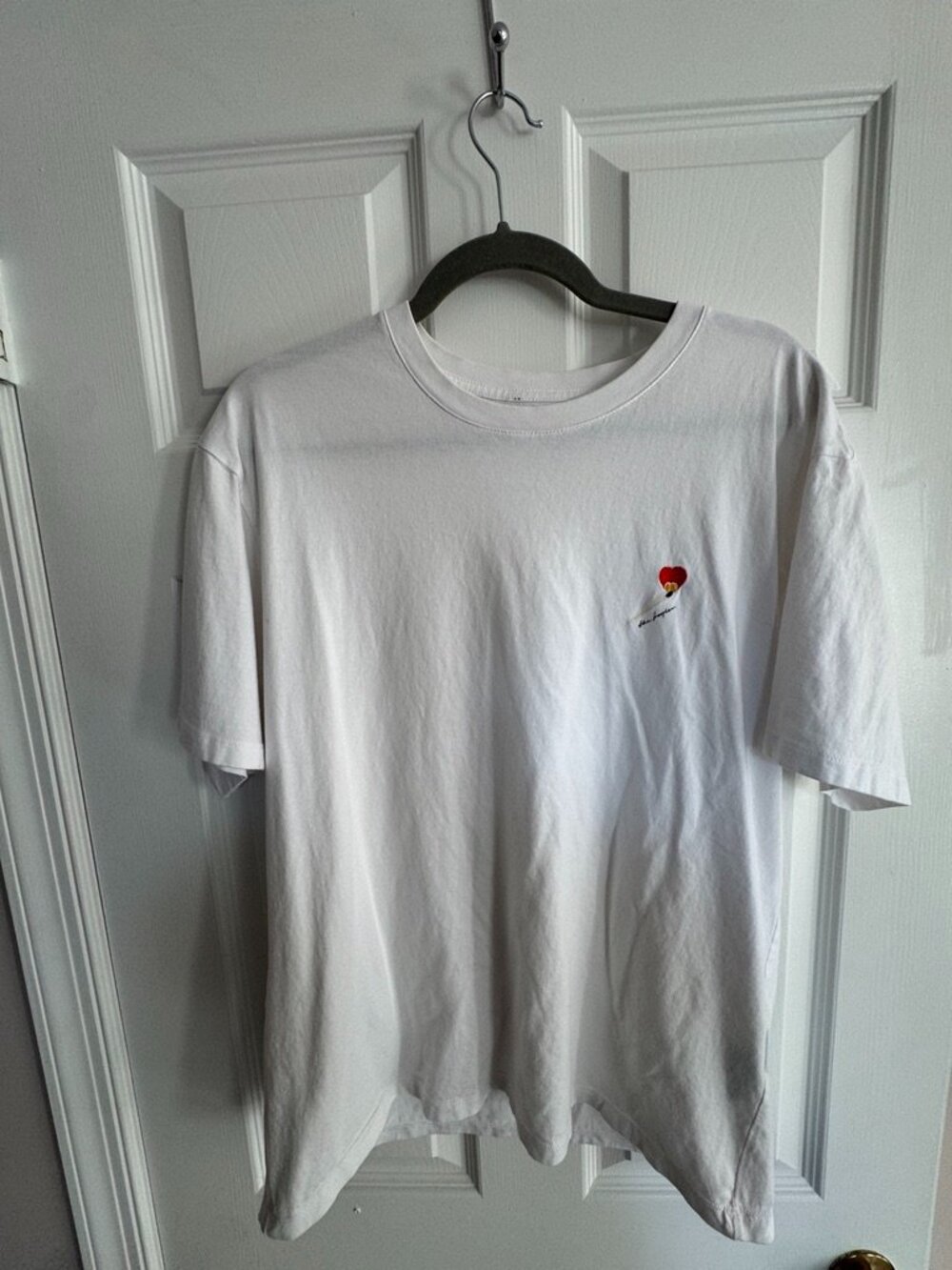 The Kooples Men's L White Heart Motif Crewneck Short Sleeve T-Shirt